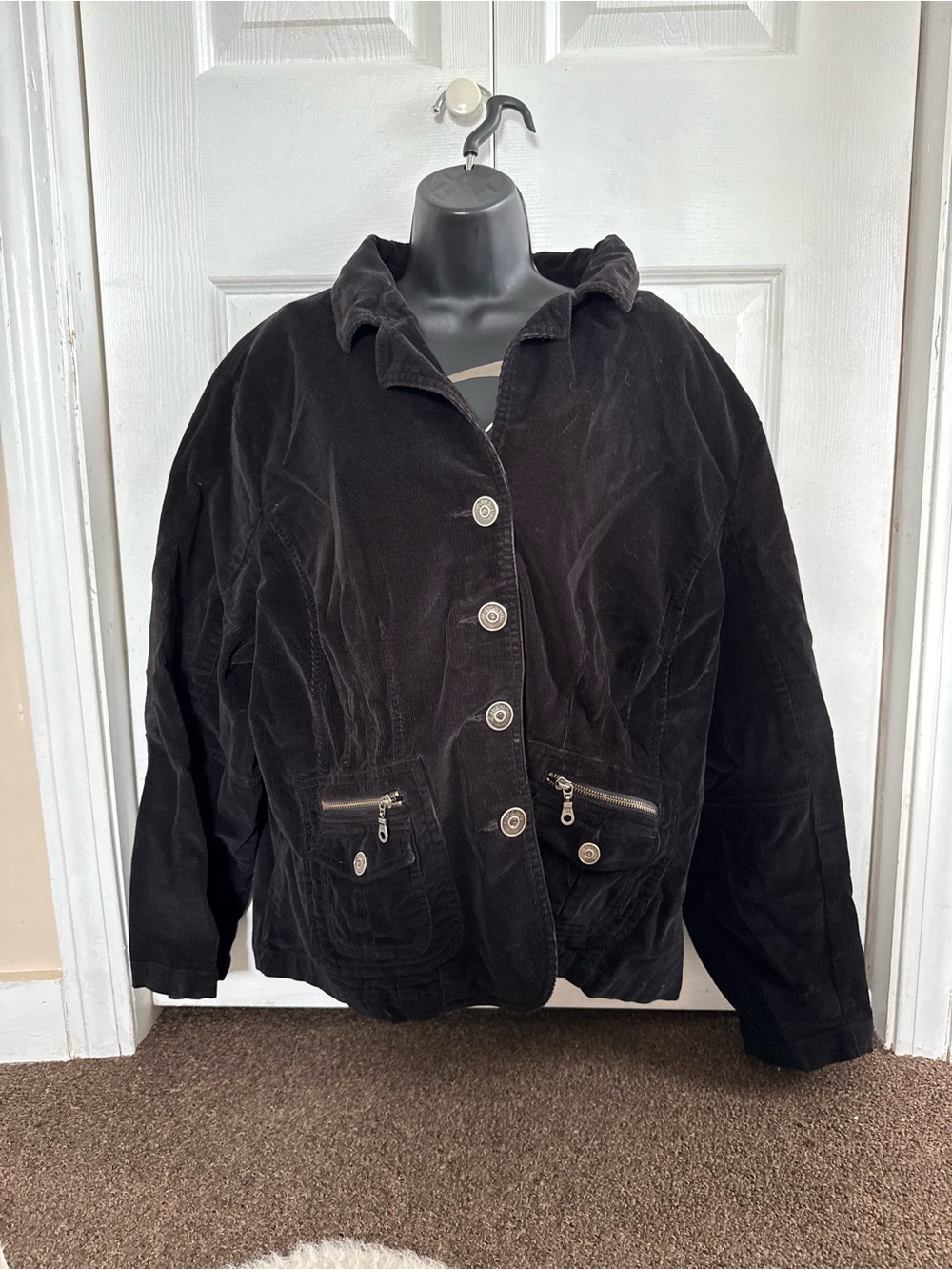 Gitano Black Corduroy Button Bomber Jacket